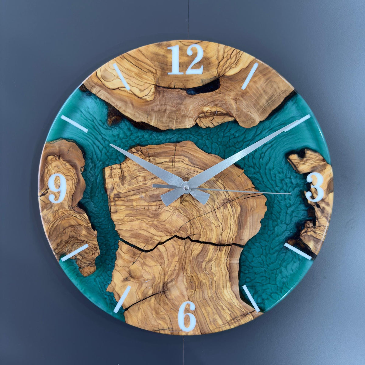 Olive Wood Epoxy Resin Wall Clock – Rustic Handmade Wooden Clock