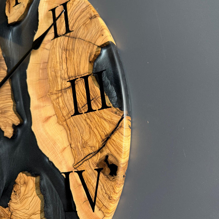 Olive Wood Epoxy Resin Wall Clock – Rustic Handmade Wooden Clock