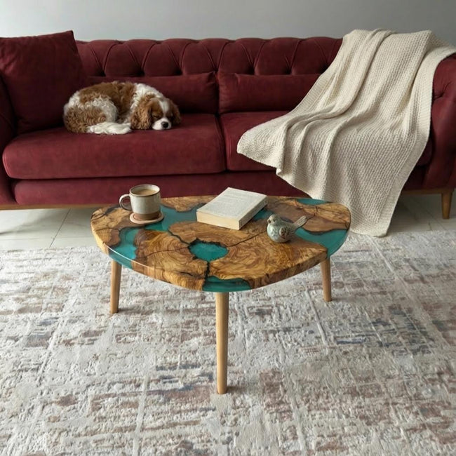 Handmade Olive Wood Epoxy Resin Coffee Table – Luxury Natural Center Table