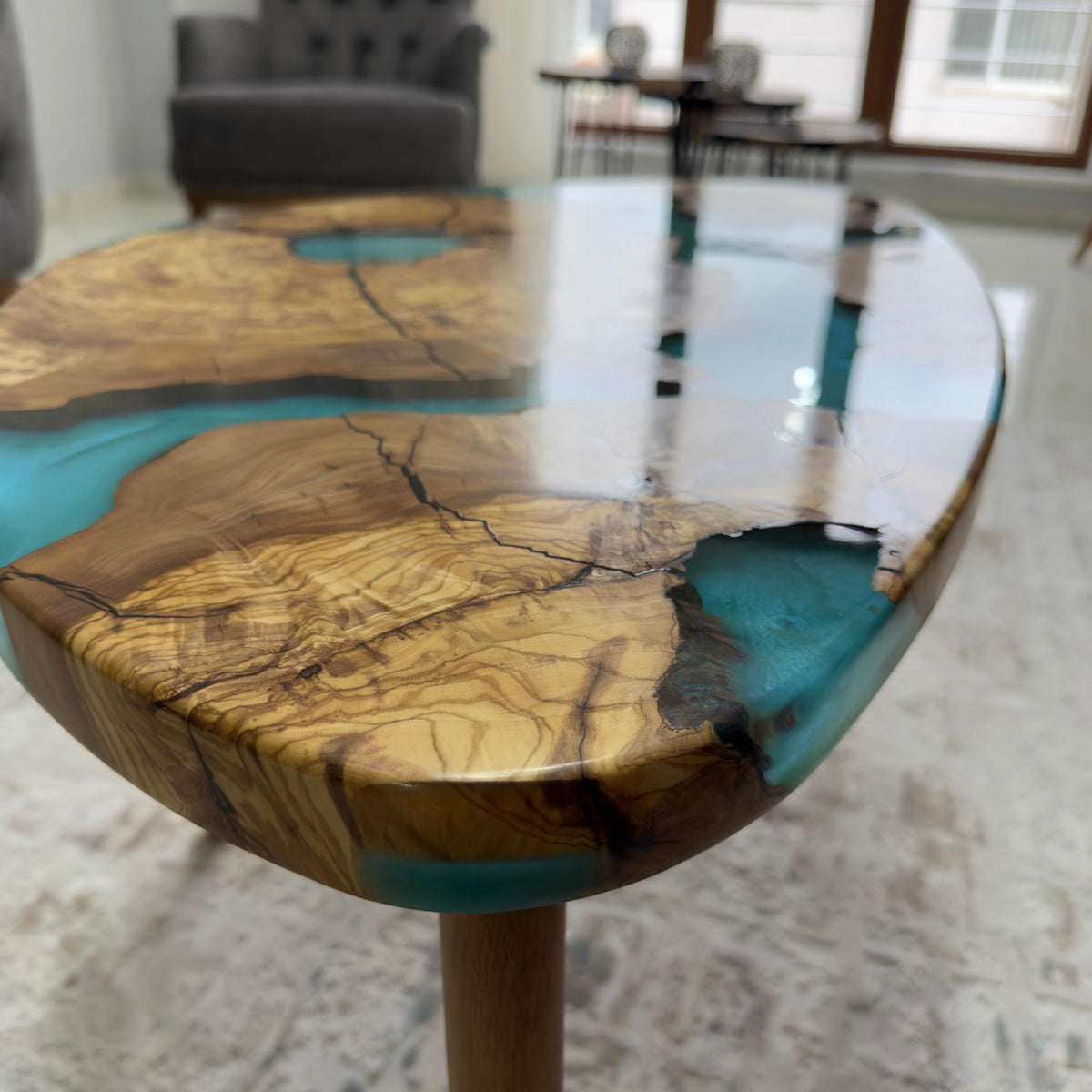 Handmade Olive Wood Epoxy Resin Coffee Table – Luxury Natural Center Table