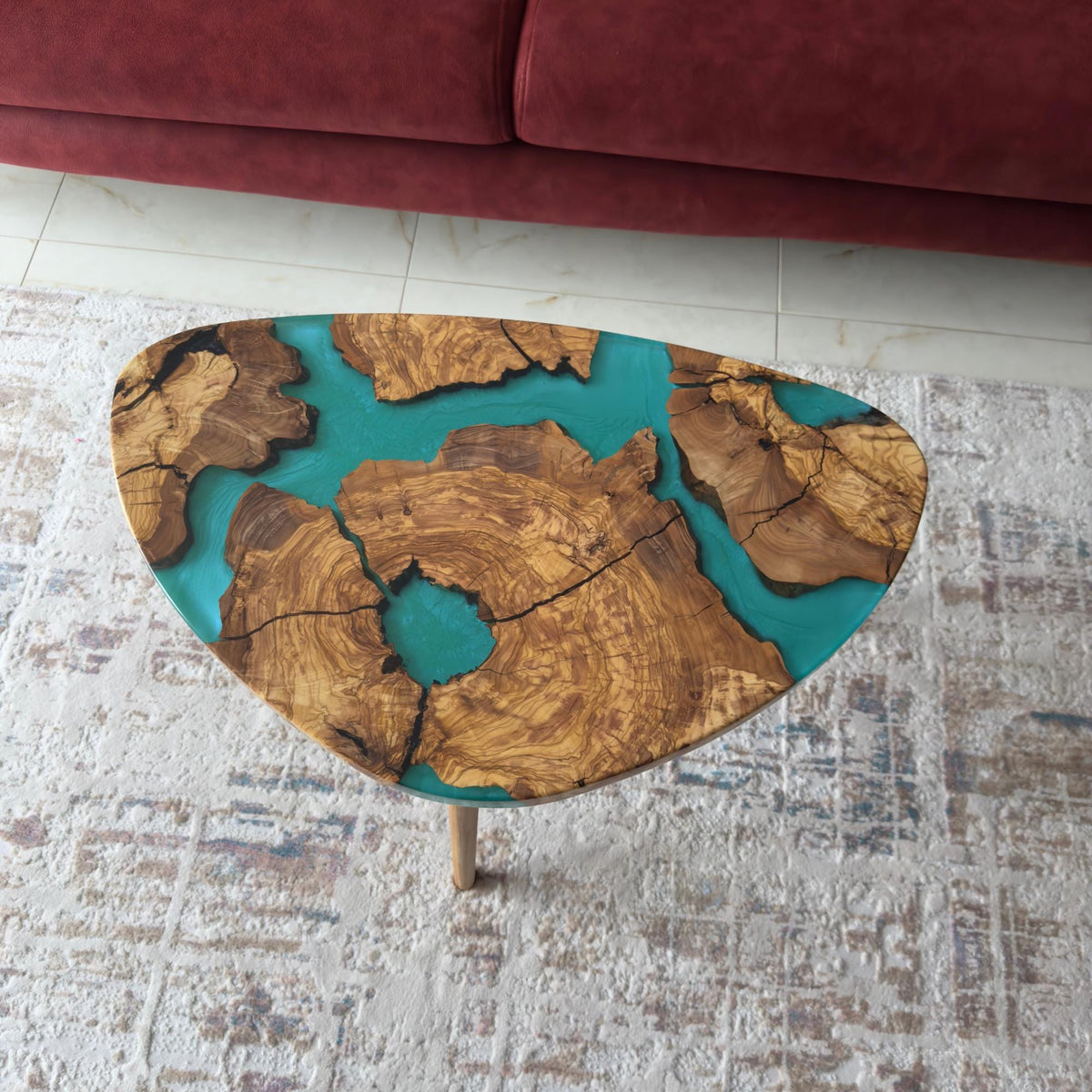 Handmade Olive Wood Epoxy Resin Coffee Table – Luxury Natural Center Table