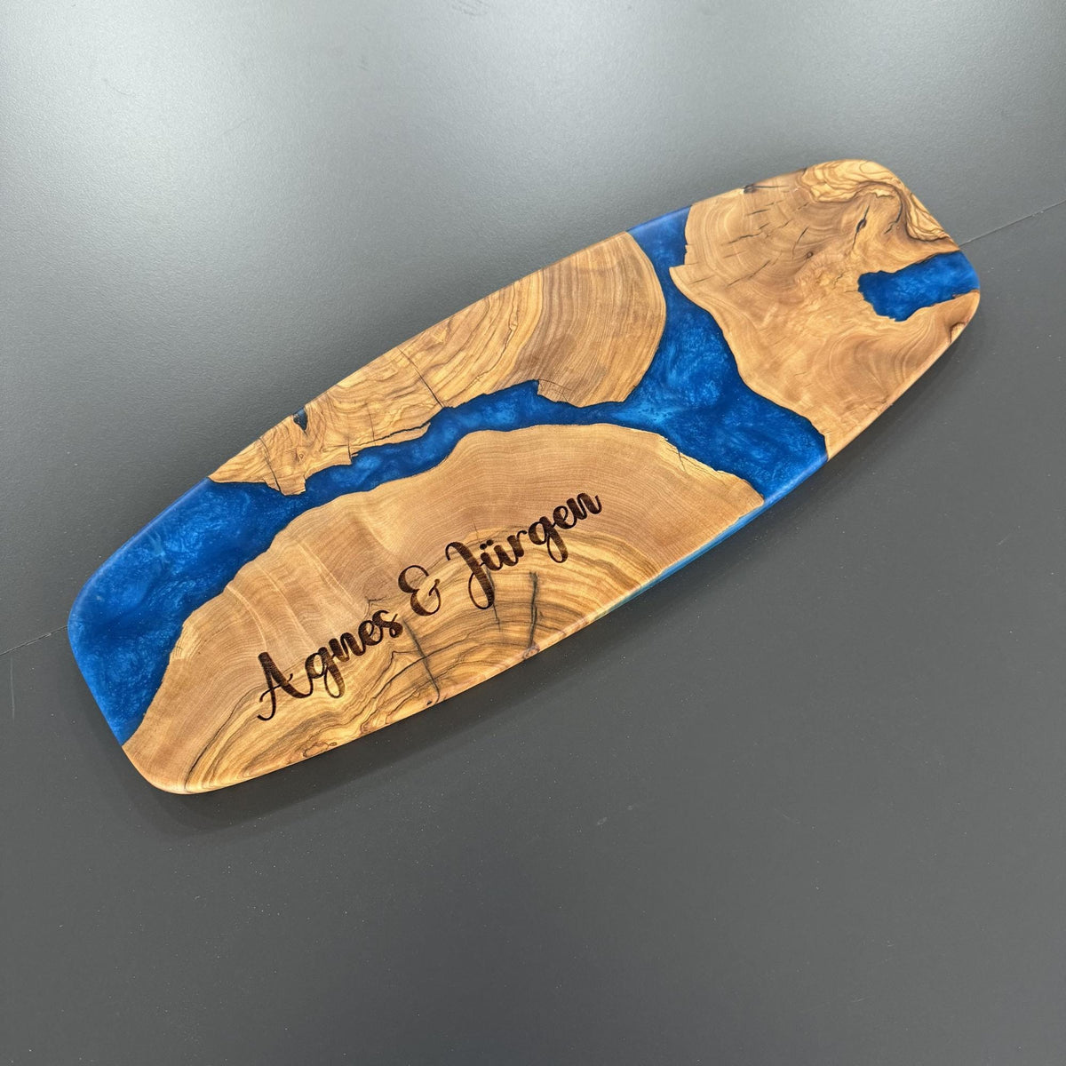 Olive Wood Charcuterie Board with Epoxy Resin – Handmade Serving Board – Cheese Platter