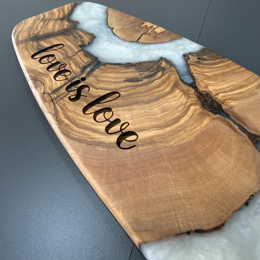 Olive Wood Charcuterie Board with Epoxy Resin – Handmade Serving Board – Cheese Platter