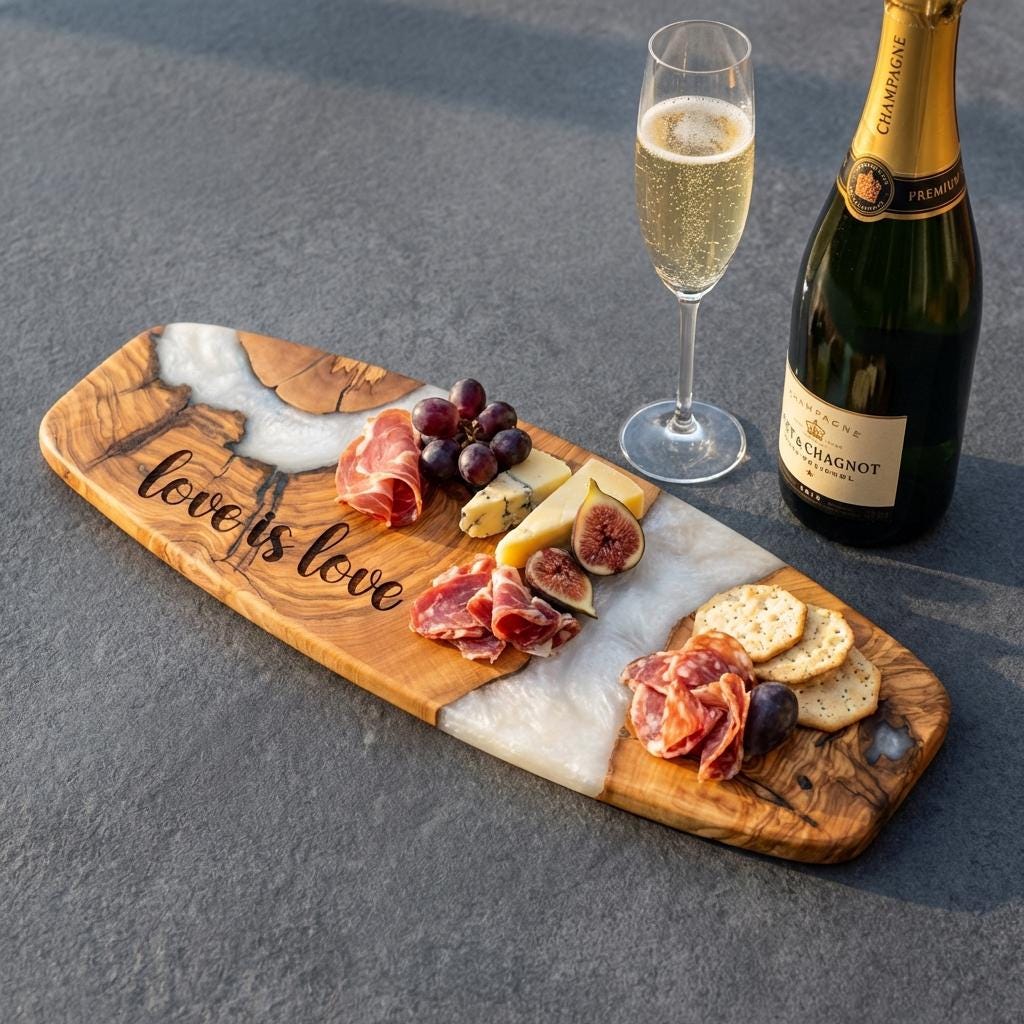 Olive Wood Sushi Board with Epoxy Resin | Handmade Sashimi Serving Board | Japanese Style Serving Tray | Charcuterie Board | Kitchen Gift
