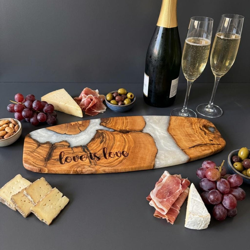Olive Wood Epoxy Charcuterie Board, Grazing Board, Wine Snack Platter