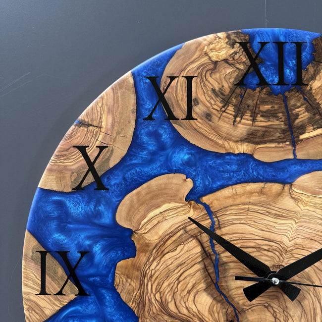 Personalized Epoxy Resin Wood Wall Clock – Unique Rustic Modern Home Decor, Large Wooden Wall Art