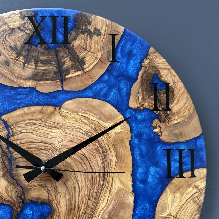 Personalized Epoxy Resin Wood Wall Clock – Unique Rustic Modern Home Decor, Large Wooden Wall Art