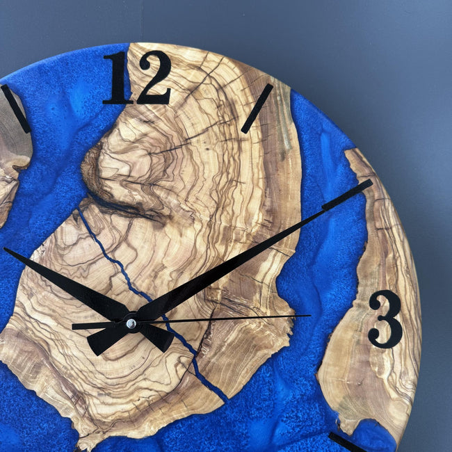 Luxury Olive Wood Epoxy Wall Clock – Handmade Resin Wood Clock, Designer Wall Decor