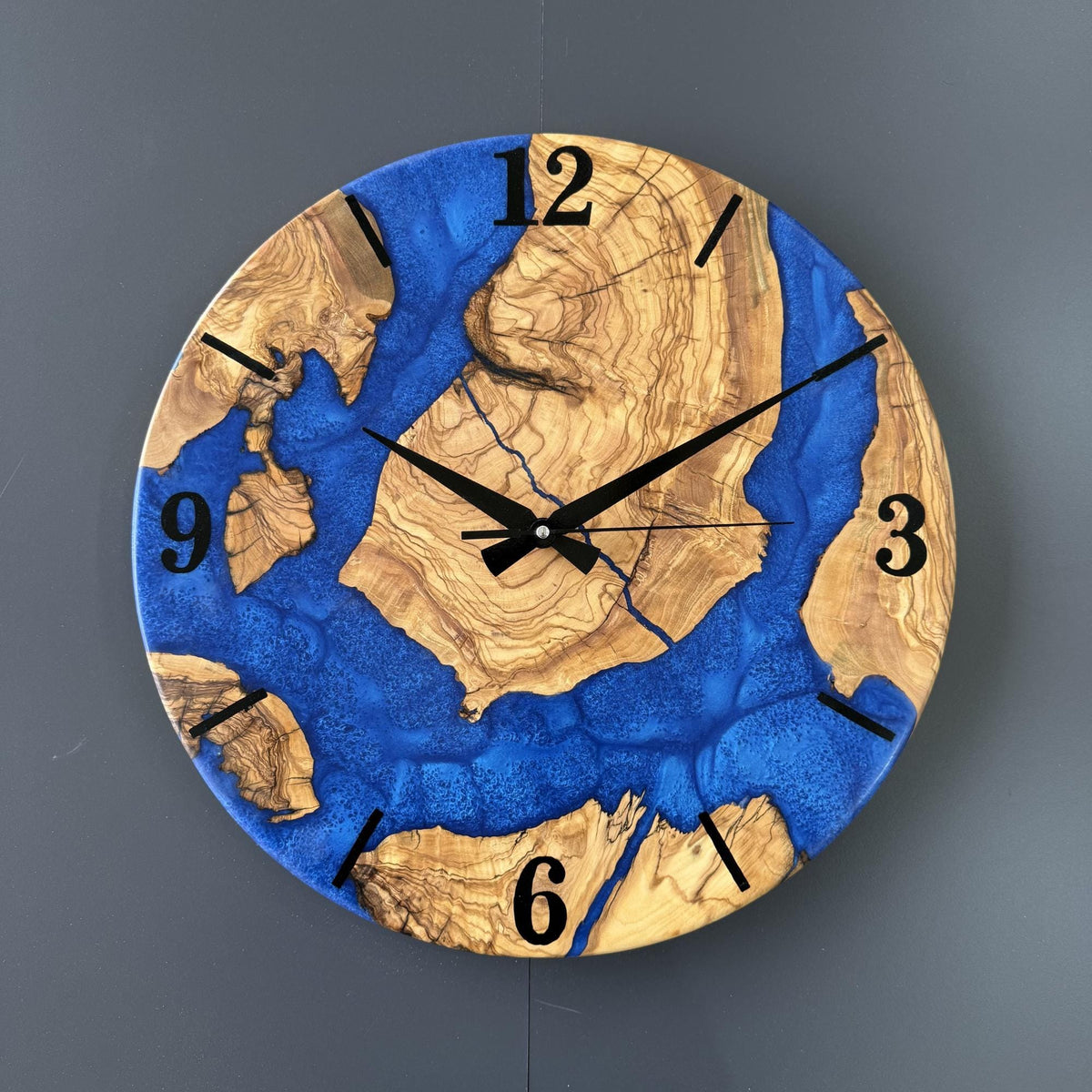 Luxury Olive Wood Epoxy Wall Clock – Handmade Resin Wood Clock, Designer Wall Decor