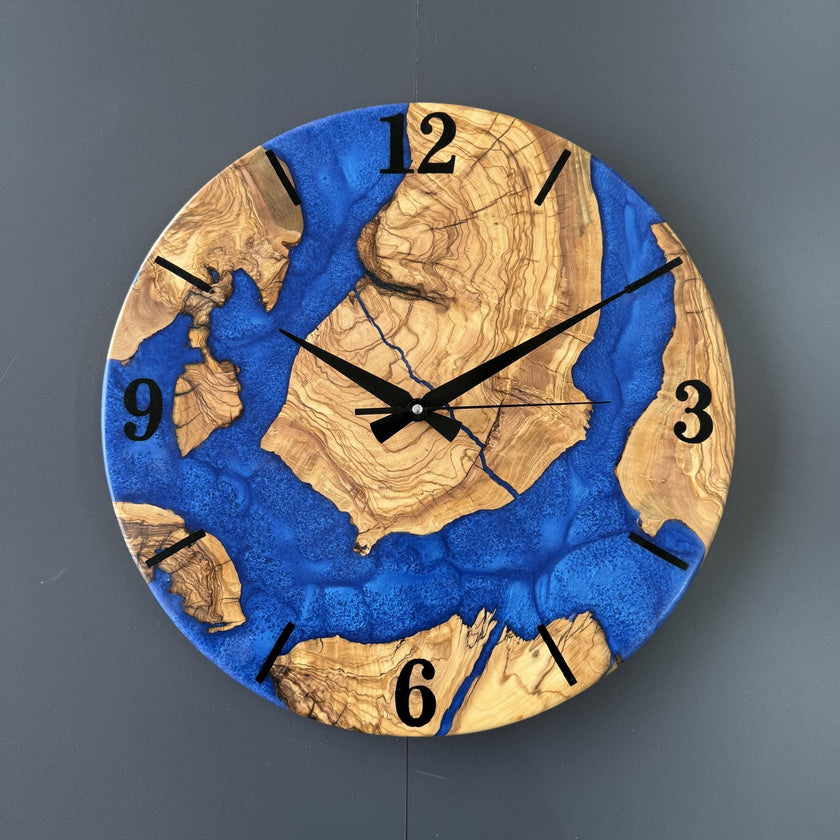 Luxury Olive Wood Epoxy Wall Clock – Handmade Resin Wood Clock, Designer Wall Decor