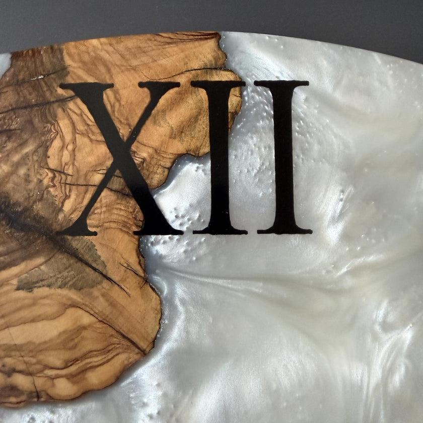 Personalized Olive Wood Epoxy Wall Clock – Handmade Resin Wood Clock, Unique Rustic Art Clock, Luxury Housewarming Gift