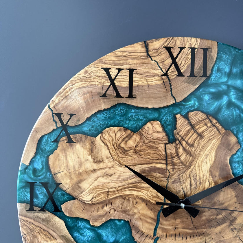 Minimalist Olive Wood Epoxy Wall Clock – Modern Resin Wood Clock, Aesthetic Wall Decor