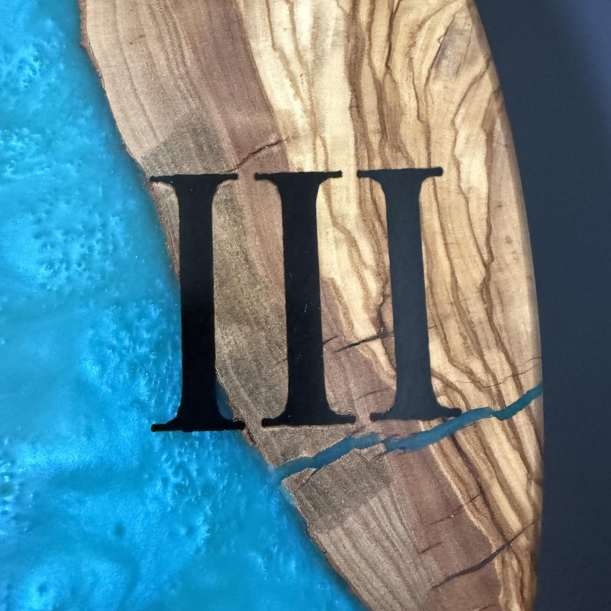 Large Epoxy Resin Olive Wood Wall Clock – Statement Wooden Wall Art, Handmade Unique Clock
