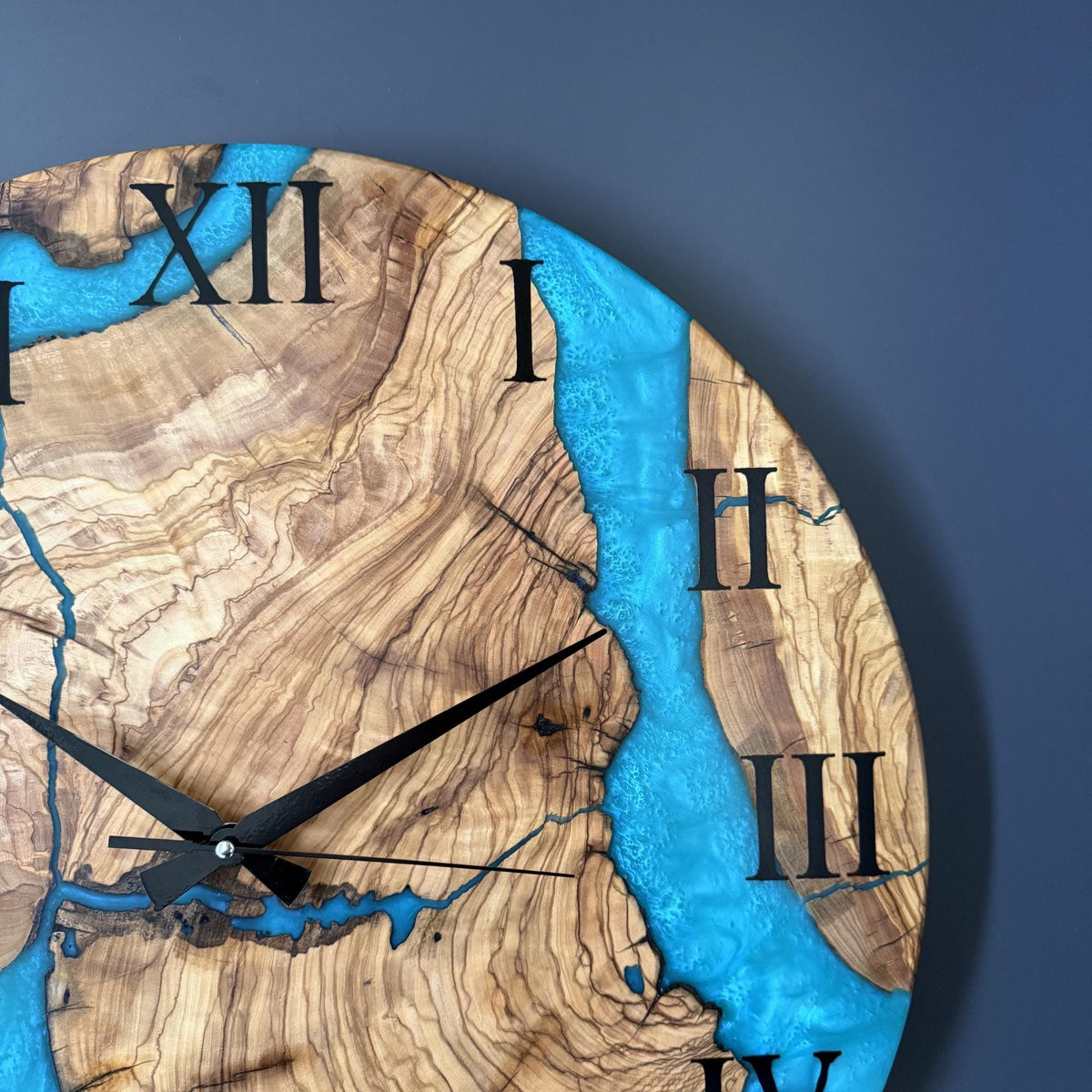 Large Epoxy Resin Olive Wood Wall Clock – Statement Wooden Wall Art, Handmade Unique Clock
