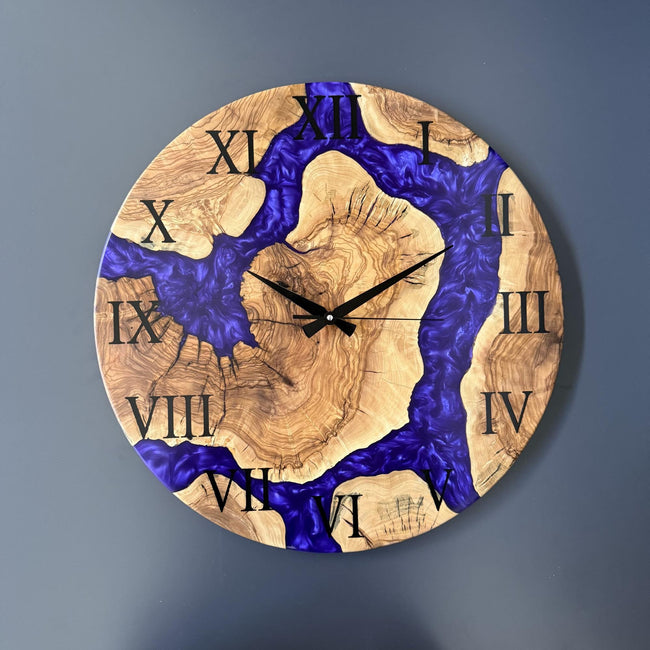 Ready to Ship 20” Olive Wood Epoxy Wall Clock – Handmade Large Resin Wood Clock