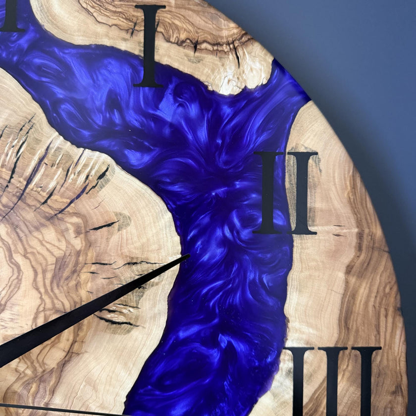 Ready to Ship 20” Olive Wood Epoxy Wall Clock – Handmade Large Resin Wood Clock