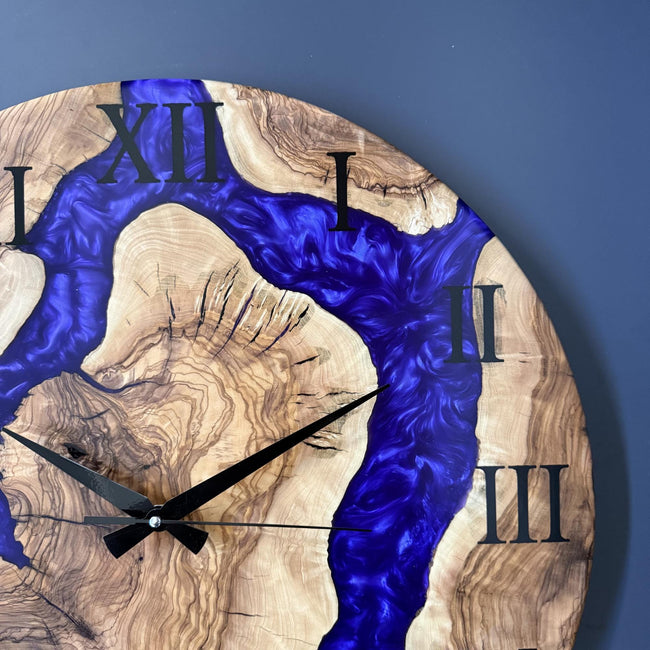 Ready to Ship 20” Olive Wood Epoxy Wall Clock – Handmade Large Resin Wood Clock
