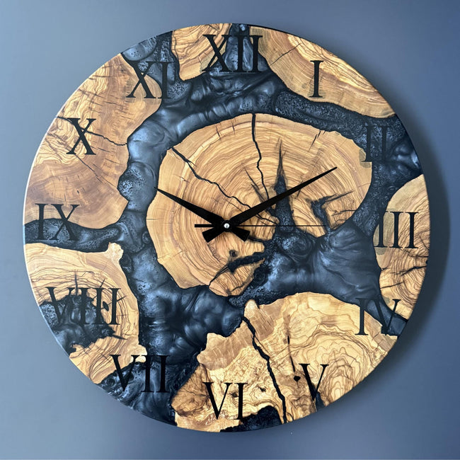 Custom Olive Wood Epoxy Wall Clock – Personalized Resin Wood Clock, Made to Order Any Size & Color