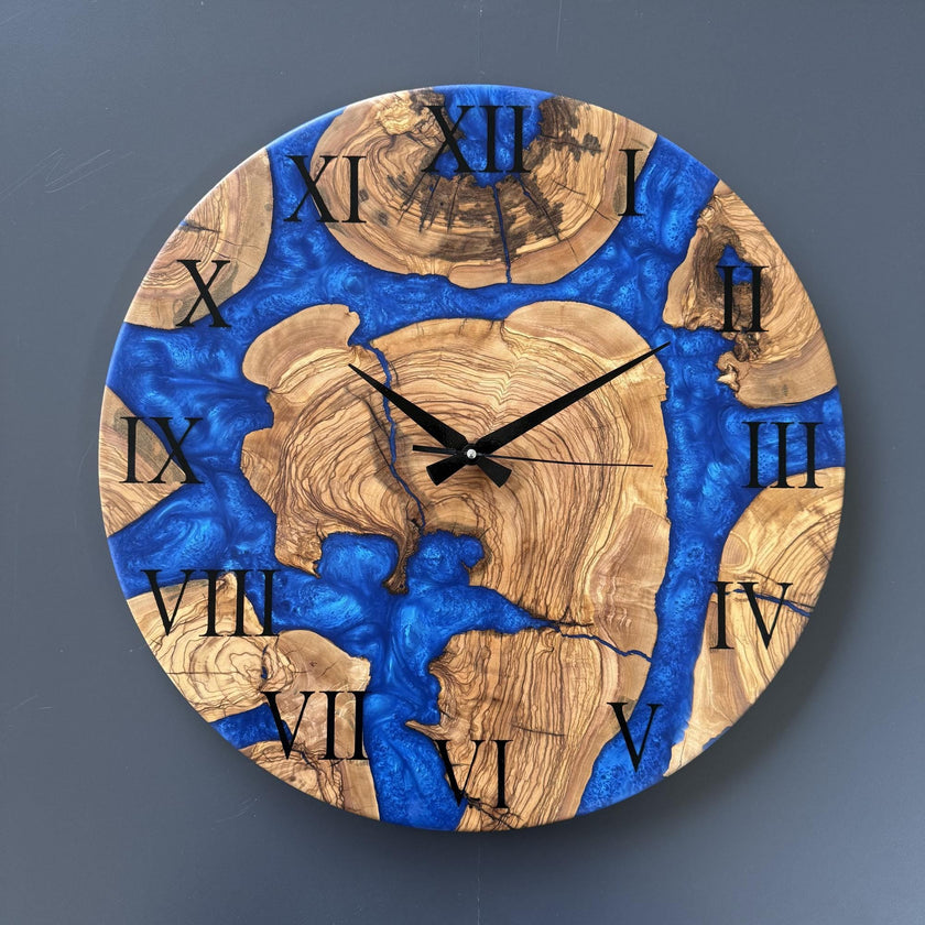 Custom Olive Wood Epoxy Wall Clock – Personalized Resin Wood Clock, Made to Order Any Size & Color