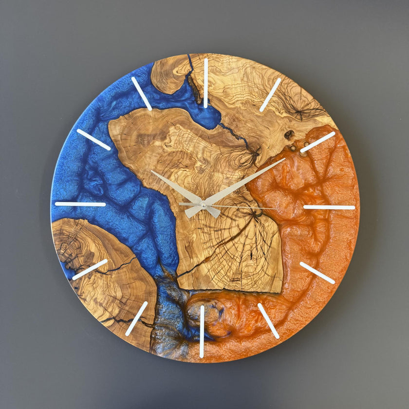 Custom Olive Wood Epoxy Wall Clock – Personalized Handmade Resin Wood Clock