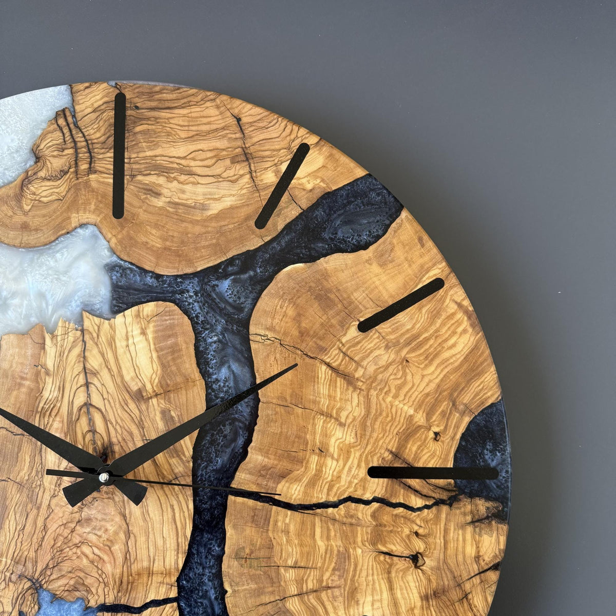 Unique Olive Wood Epoxy Wall Clock – Handmade Resin Wood Clock, Meaningful Housewarming Gift