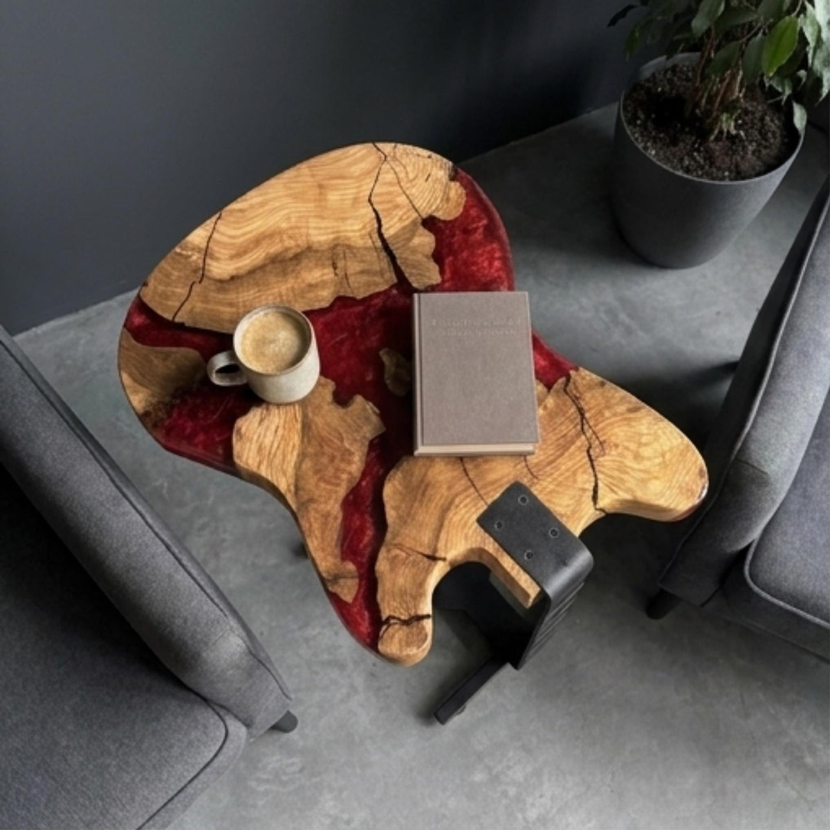 Epoxy Resin Guitar Table | Live Edge Olive Wood Side Table | Music Decor for Home Studio