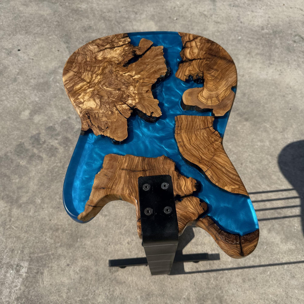 Epoxy Resin Guitar Table | Live Edge Olive Wood Side Table | Music Decor for Home Studio