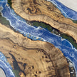 Ocean Wave Epoxy Resin Coffe Table | Olive Wood Coastal Table with Real Seashells & Moss | Functional Art Beach Decor
