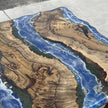 Ocean Wave Epoxy Resin Coffe Table | Olive Wood Coastal Table with Real Seashells & Moss | Functional Art Beach Decor