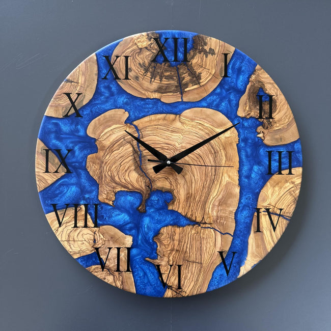 Personalized Epoxy Resin Wood Wall Clock – Unique Rustic Modern Home Decor, Large Wooden Wall Art
