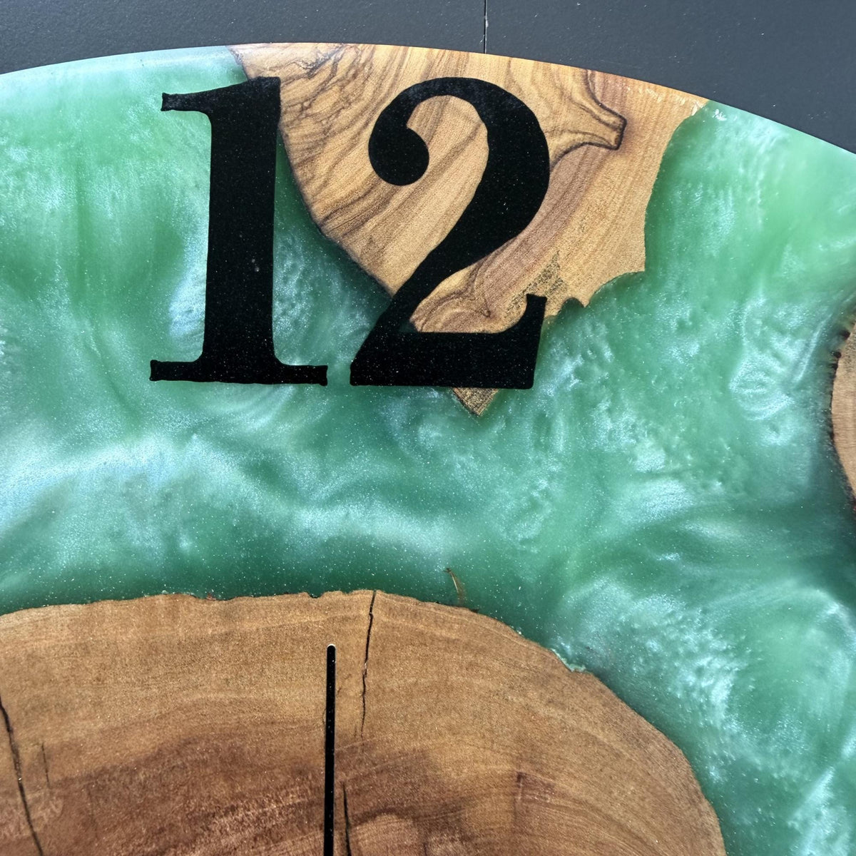 Large Wooden Epoxy Wall Clock – Handmade Olive Wood Resin Clock, Unique Housewarming Gift
