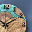 Large Wooden Epoxy Wall Clock – Handmade Olive Wood Resin Clock, Unique Housewarming Gift