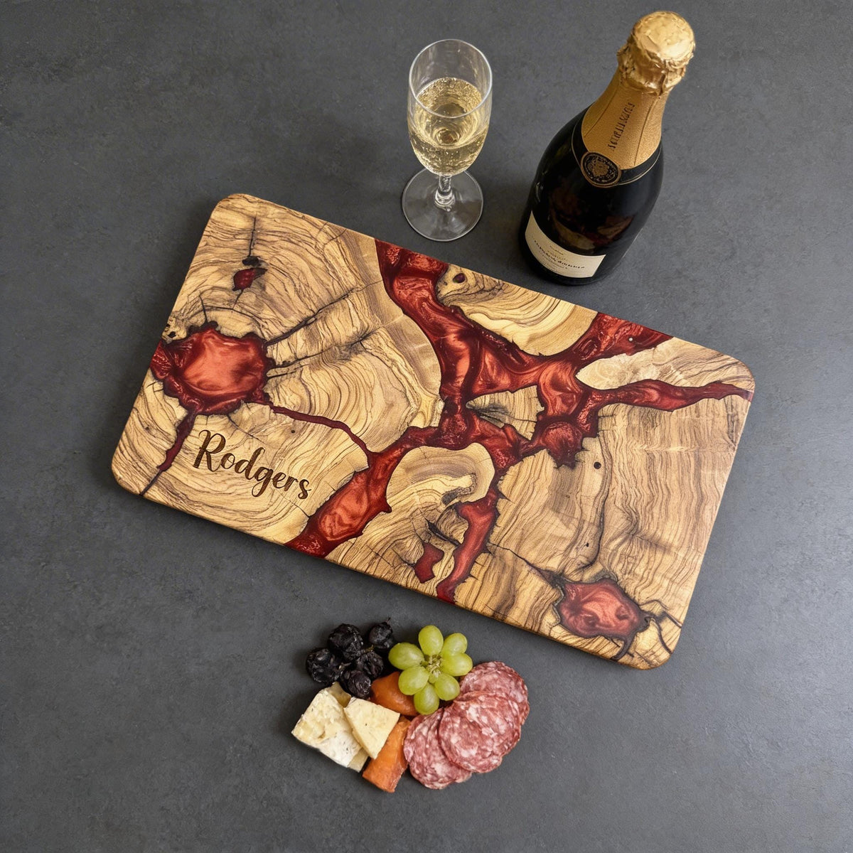 Personalized Olive Wood Epoxy Charcuterie Board – Handmade Resin Serving Board