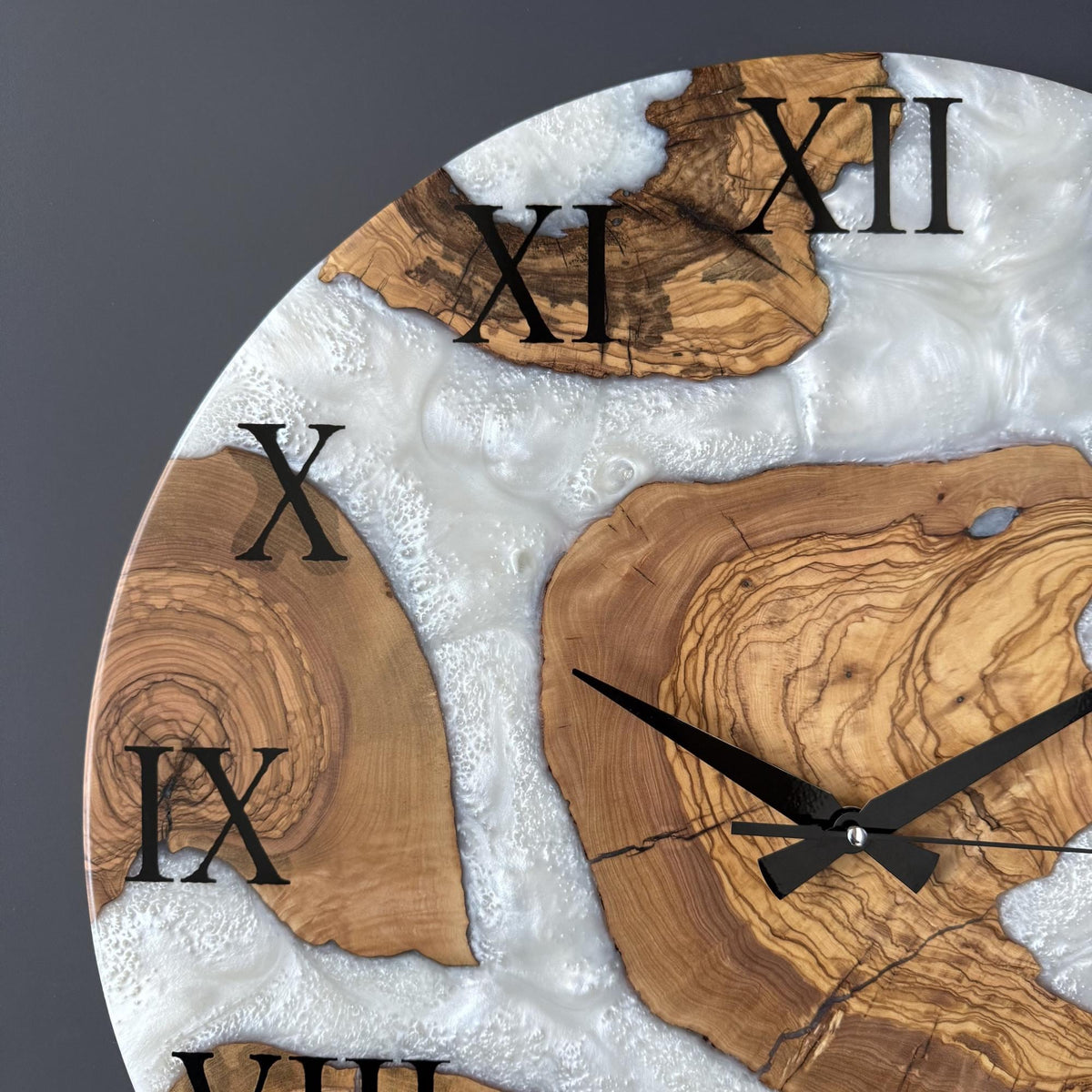 Personalized Olive Wood Epoxy Wall Clock – Handmade Resin Wood Clock, Unique Rustic Art Clock, Luxury Housewarming Gift