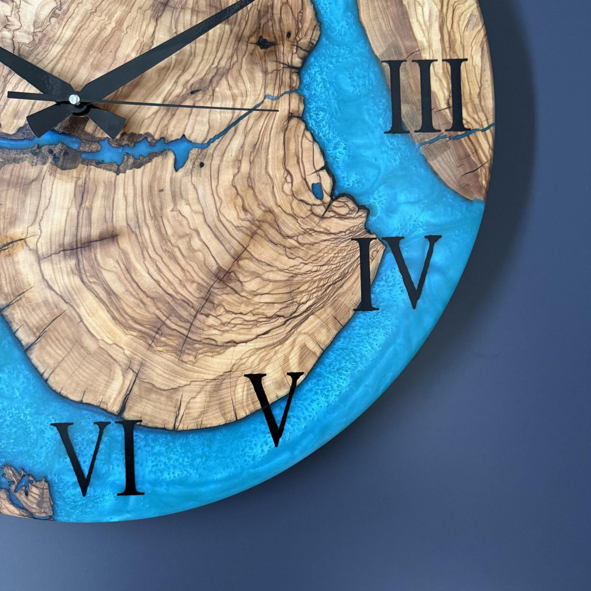 Large Epoxy Resin Olive Wood Wall Clock – Statement Wooden Wall Art, Handmade Unique Clock