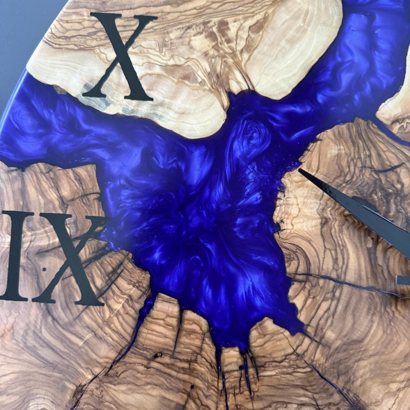 Ready to Ship 20” Olive Wood Epoxy Wall Clock – Handmade Large Resin Wood Clock