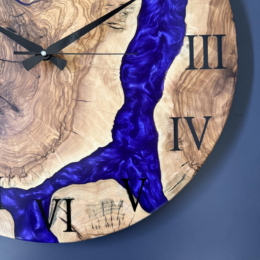 Ready to Ship 20” Olive Wood Epoxy Wall Clock – Handmade Large Resin Wood Clock
