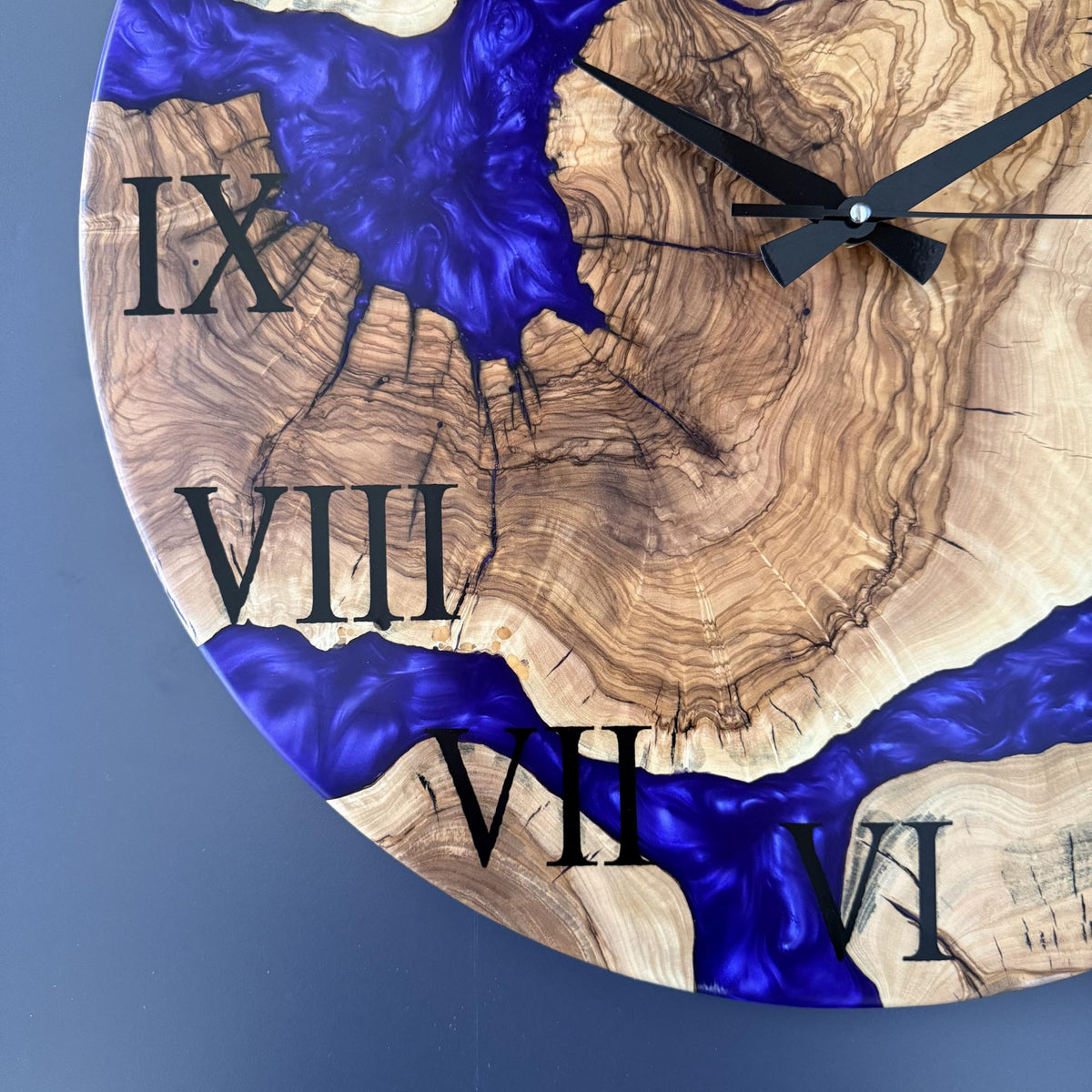 Ready to Ship 20” Olive Wood Epoxy Wall Clock – Handmade Large Resin Wood Clock