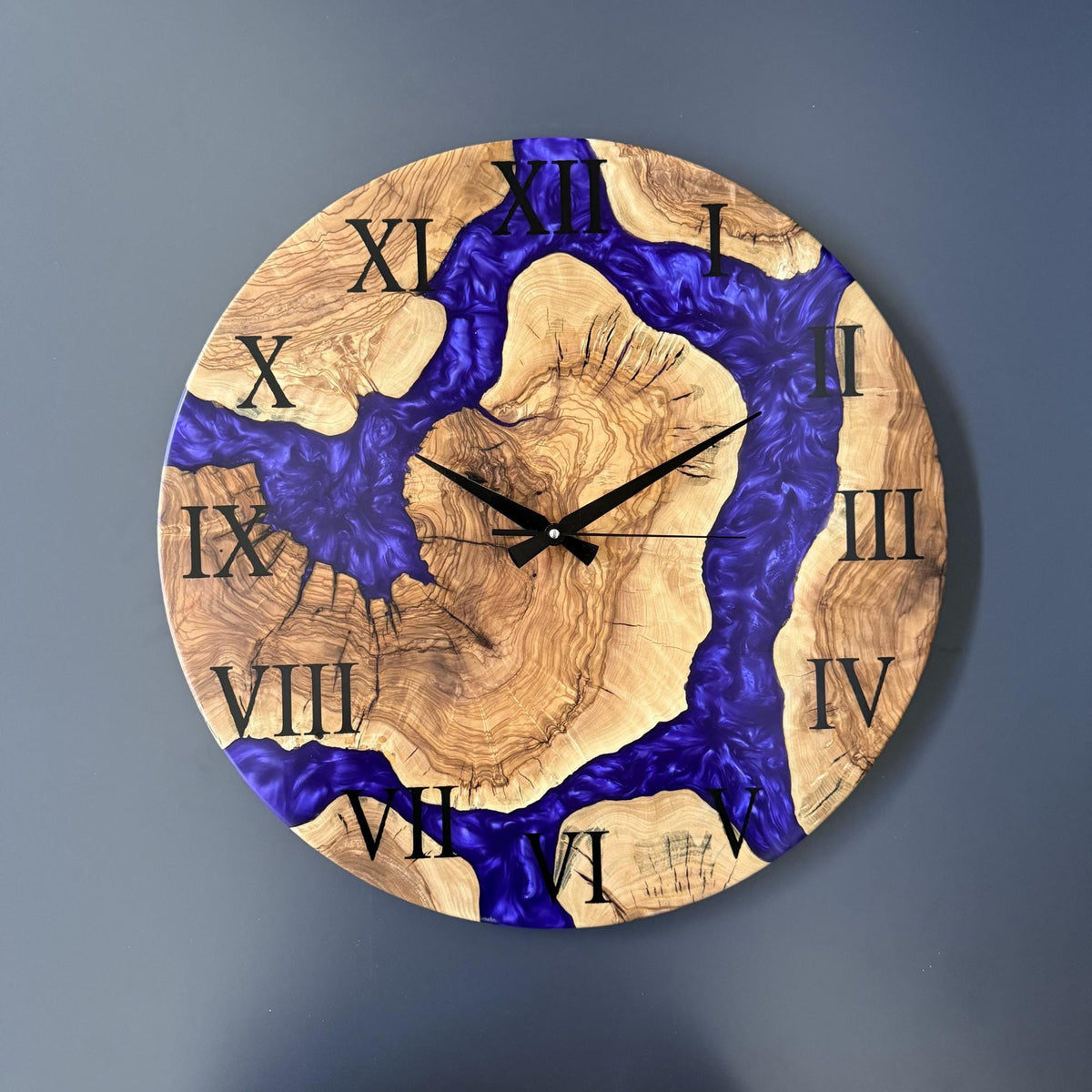Custom Olive Wood Epoxy Wall Clock – Personalized Resin Wood Clock, Made to Order Any Size & Color