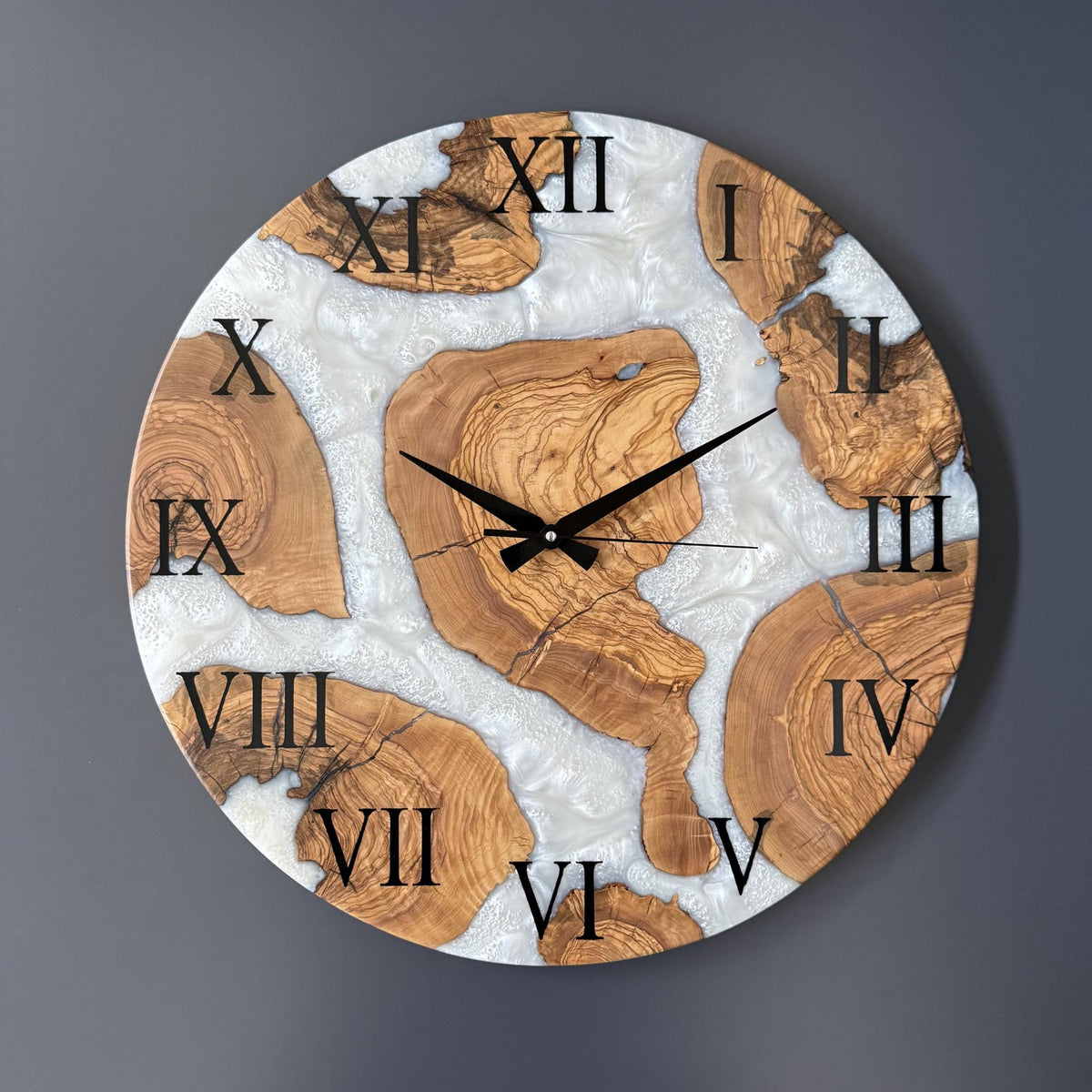 Custom Olive Wood Epoxy Wall Clock – Personalized Resin Wood Clock, Made to Order Any Size & Color