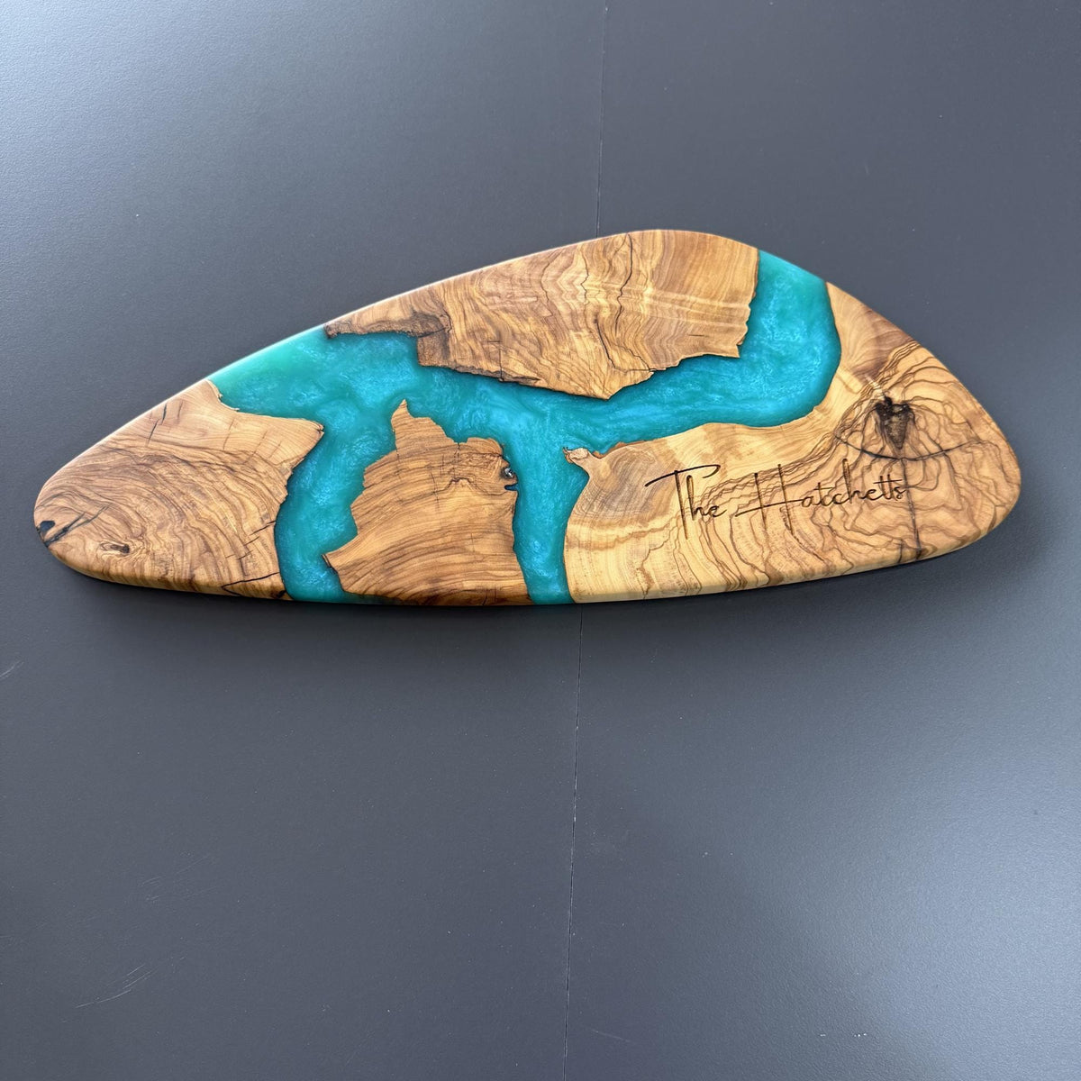 Turquoise Epoxy Olive Wood Charcuterie Board, Handmade Cheese Board, Grazing Platter