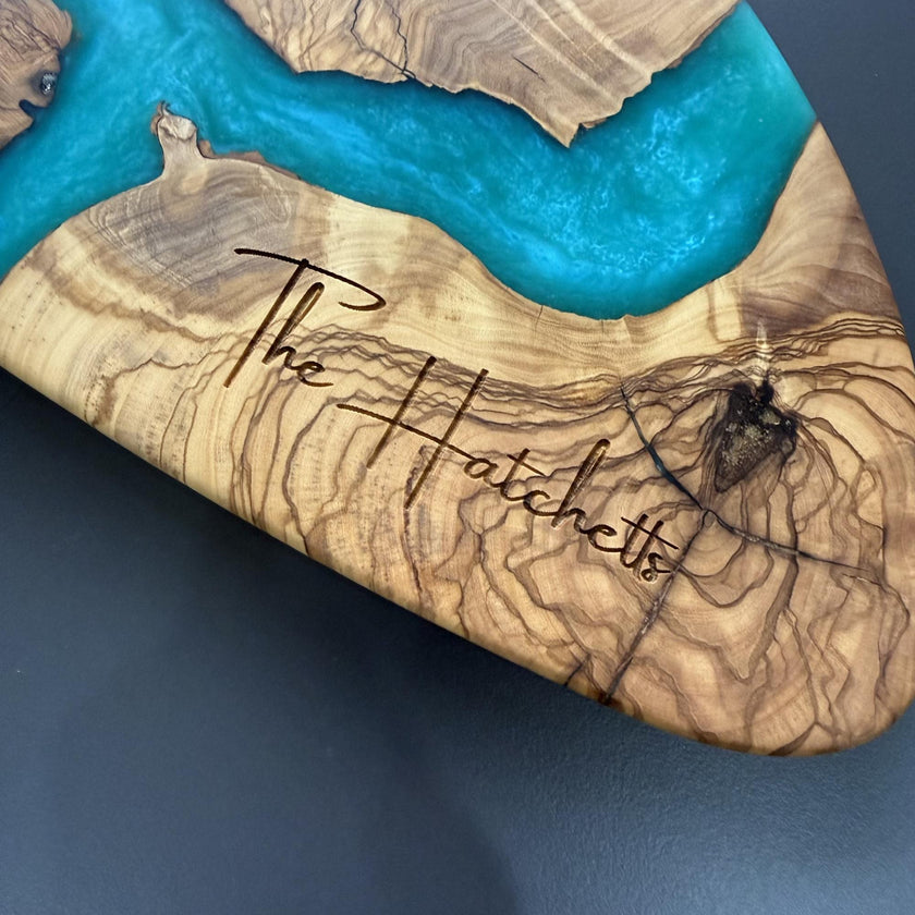 Turquoise Epoxy Olive Wood Charcuterie Board, Handmade Cheese Board, Grazing Platter