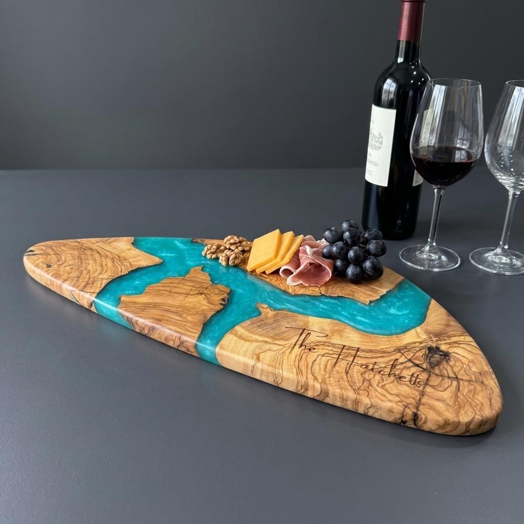 Turquoise Epoxy Olive Wood Charcuterie Board, Handmade Cheese Board, Grazing Platter