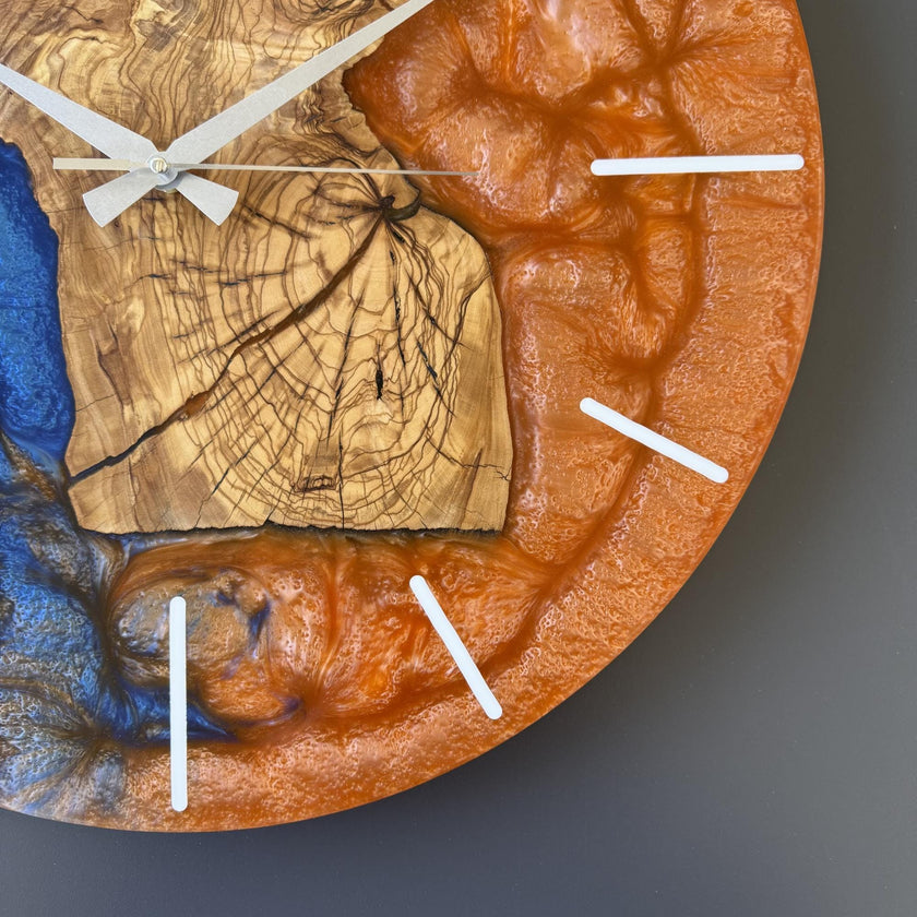 Custom Olive Wood Epoxy Wall Clock – Personalized Handmade Resin Wood Clock