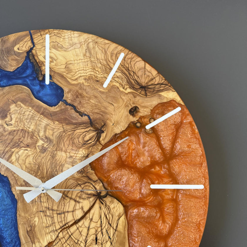 Custom Olive Wood Epoxy Wall Clock – Personalized Handmade Resin Wood Clock