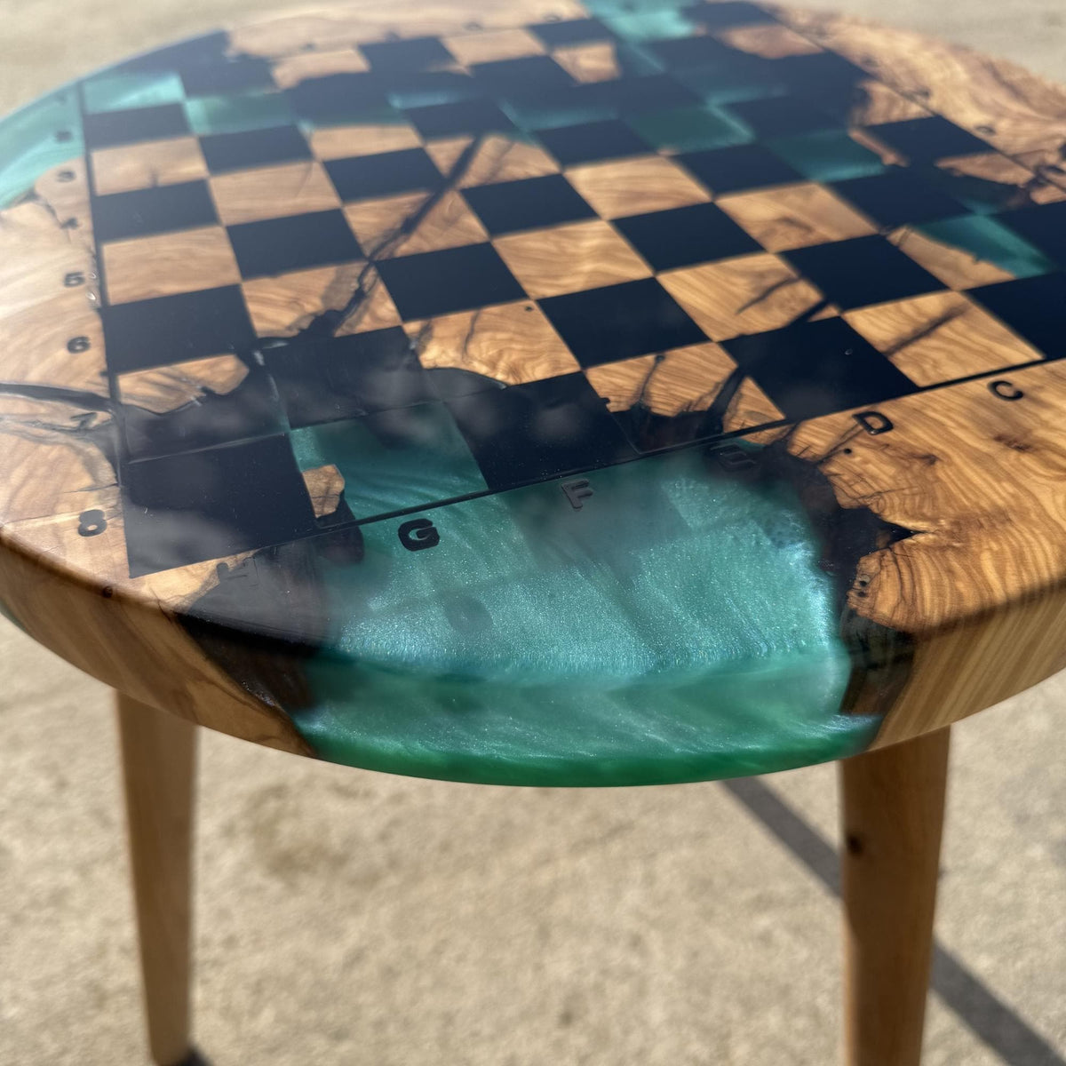Epoxy Olive Wood Chess Table, Handmade Resin Chess Coffee Table, Luxury Wooden Chess Board Table