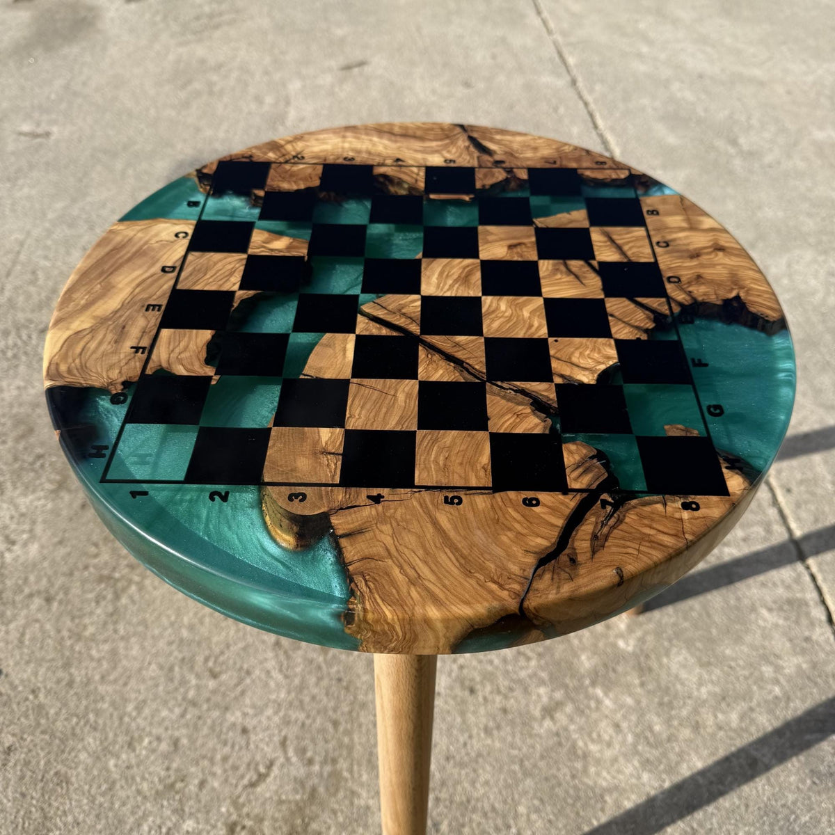 Epoxy Olive Wood Chess Table, Handmade Resin Chess Coffee Table, Luxury Wooden Chess Board Table