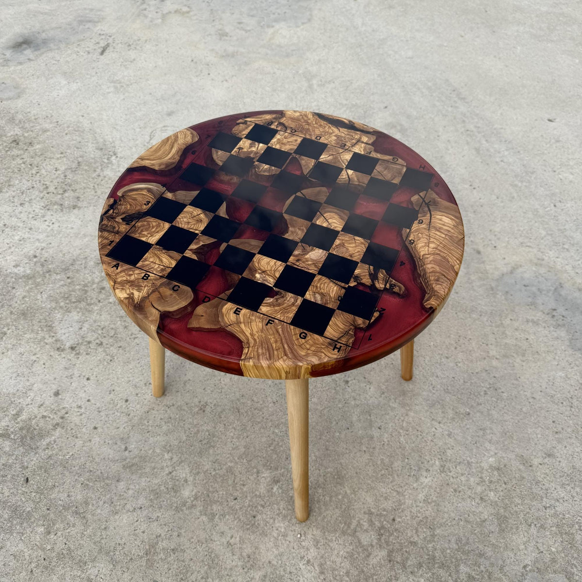 Epoxy Olive Wood Chess Table, Handmade Resin Chess Coffee Table, Luxury Wooden Chess Board Table