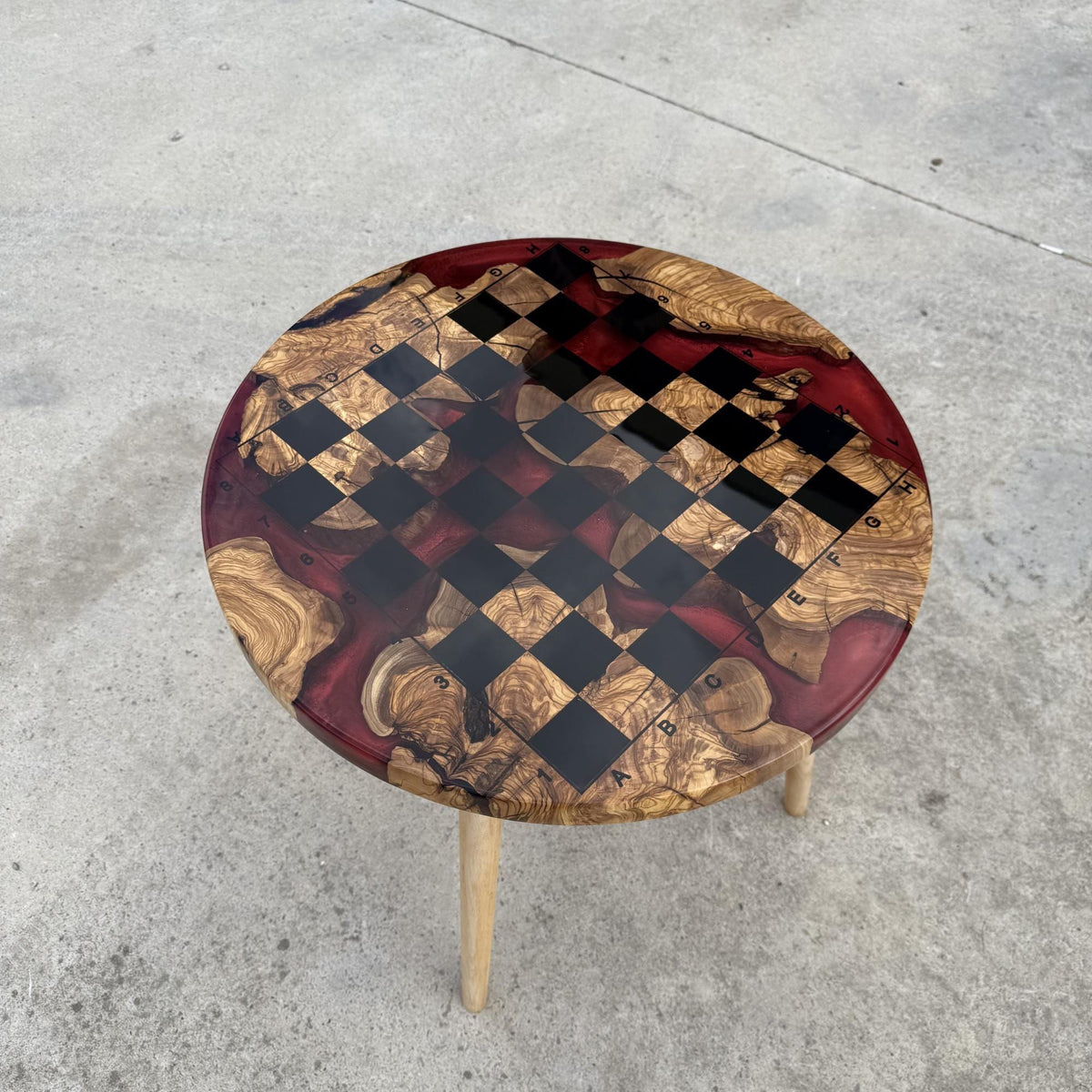 Epoxy Olive Wood Chess Table, Handmade Resin Chess Coffee Table, Luxury Wooden Chess Board Table