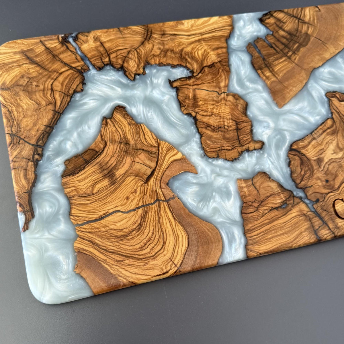 Handmade Olive Wood Charcuterie Board with Epoxy Resin | Rustic Cheese Plate | Wooden Serving Tray | Housewarming Gift | Wedding Gift